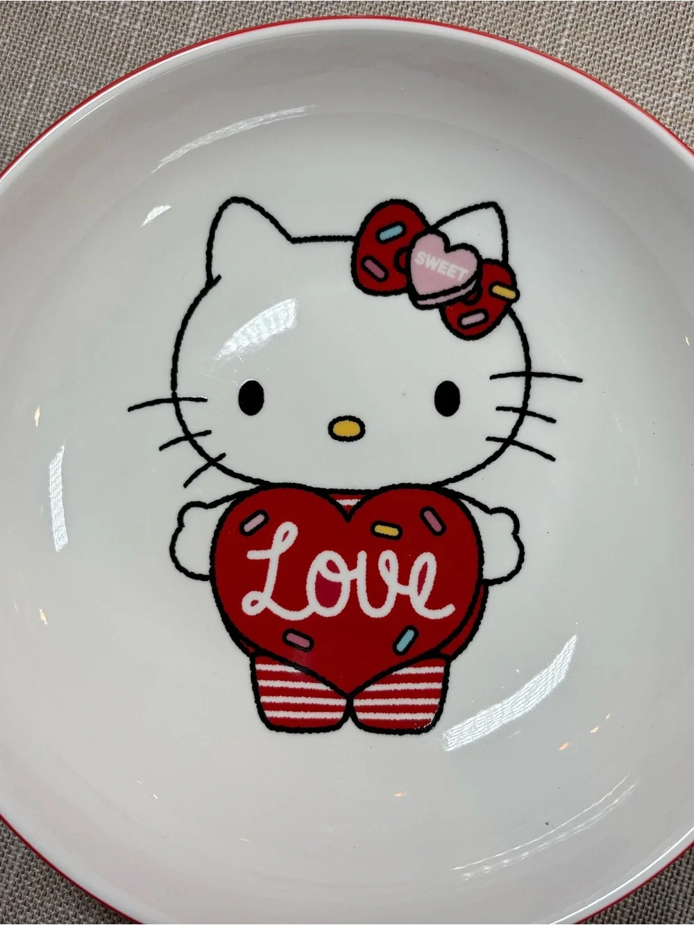 Hello Kitty White and Red Love Heart Ceramic Pasta Bowls - Pair